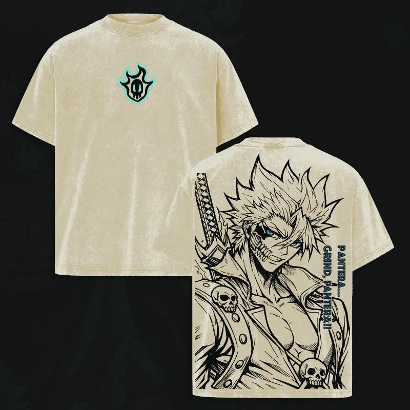

Manga BLEACH Grimmjow T-shirt Harajuku Vintage Washed Oversized T Shirt Men s Clothing Short Sleeve High Quality Cotton Tee Tops XXL бежевий