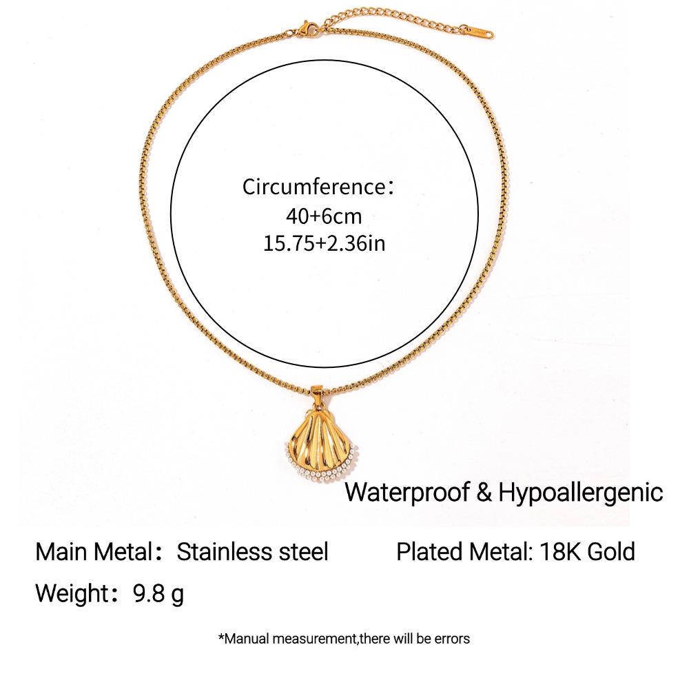 Yingtai 18k Gold Plated Stainless Steel Necklace & Earrings Set with Diamond Accents in Shell Shape, Women’s European & American Design