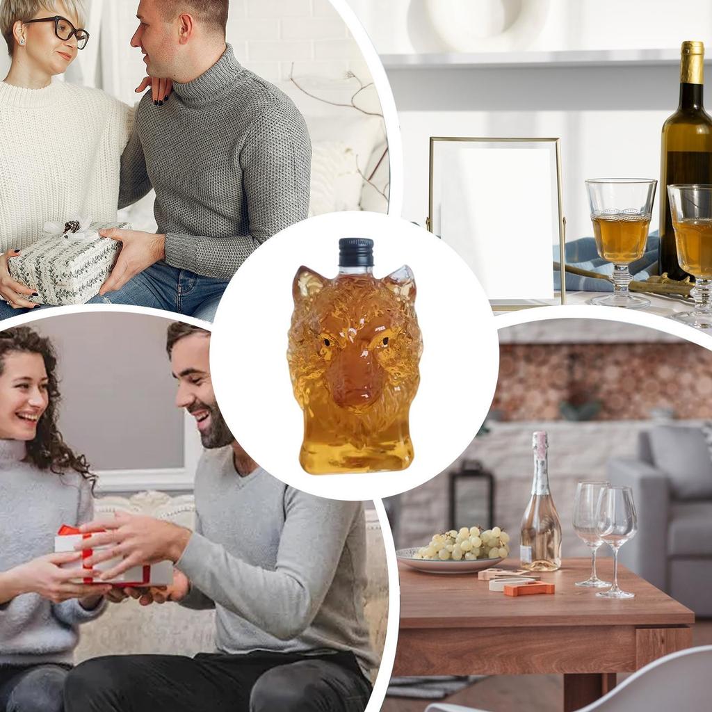 Funny Wolf Crested Whiskey Bottle Engraved Vintage Wolf Themed Whiskey Decanter Liquor Bottle Unique Bar Gift for Men