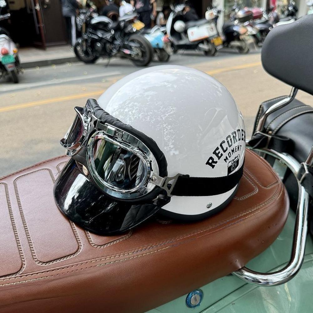 

Retro Motorcycle Electric Car Helmet Certified Men and Women Hat Locomotive Summer Harley Half Helmet Handsome New [brim]