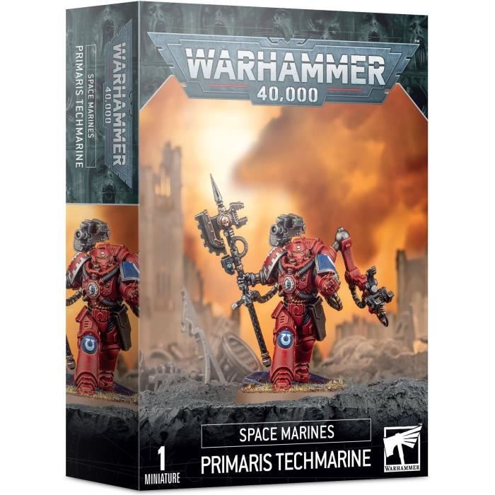 Figurine Warhammer 40k Space Marine Techmarine Primaris rouge/gris