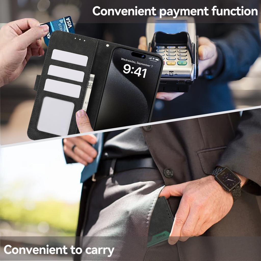 ABEEL For iPhone 16 Case Color Splicing Leather Flip Phone Cover RFID Blocking