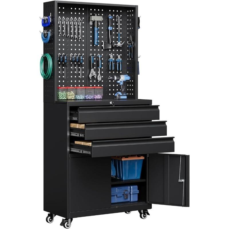 Metal Garage Storage Cabinet with Wheels,3-Drawer Rolling Tool Cabinet with 2 Door and Adjustable Shelves,71" Steel Tool Cabinet