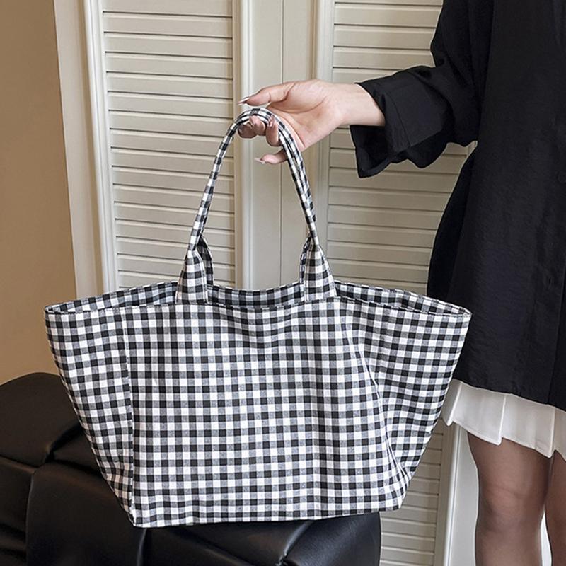Yogodlns Large Capacity Plaid Women's Canvas Shoulder Bags Simple Commuter Female Shopping Bag College Girls Book Tote Travel Handbags