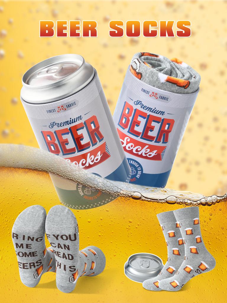 1 pair of mid-length unisex socks with beer can pattern, novel, creative and interesting gift, comfortable and breathable, suita