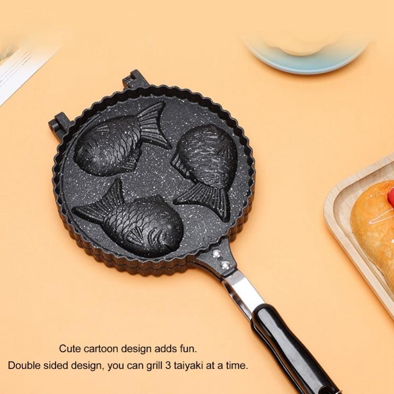 Fish Waffle Maker Pan 3 Fish Cute Aluminum Uniform Heating Double Sided Taiyaki Pan For Home Snack Bars