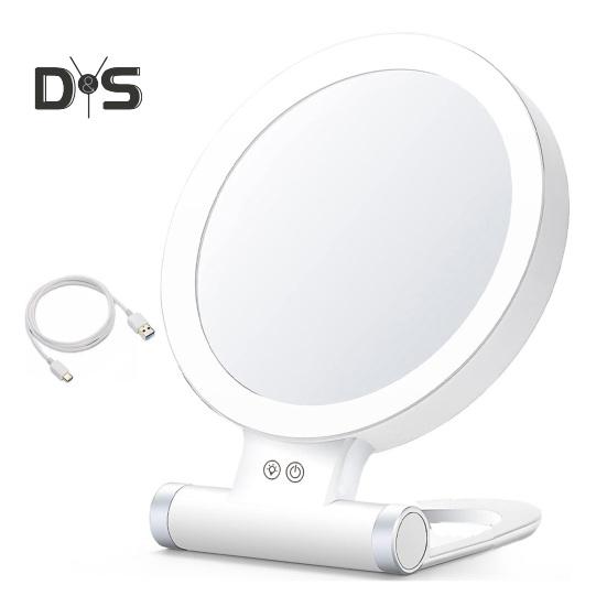 LED osvětlené make-up zrcátko 5/10/20/30X zvětšovací oboustranné kosmetické zrcátko se světlem USB dobíjecí Nastavitelný jas Přenosné cestování