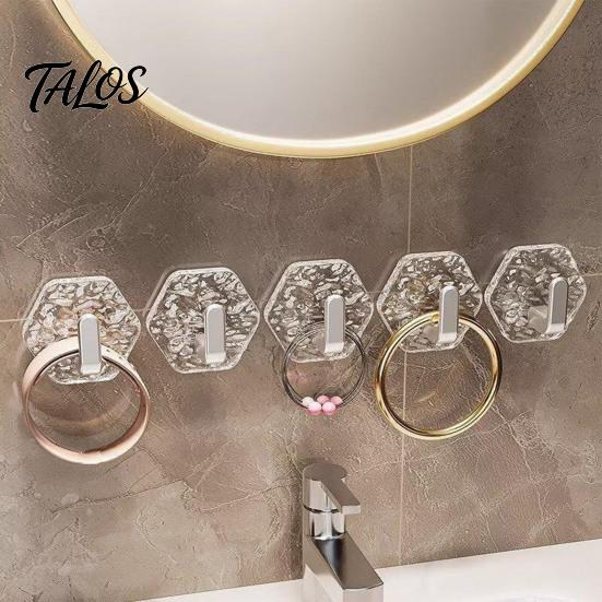 Bathroom Towel Hooks Hexagonal Self Adhesive Hooks, Water Ripple Pattern Design, Waterproof No Heavy Duty Wall Drilling Mounted for Towels Keys
