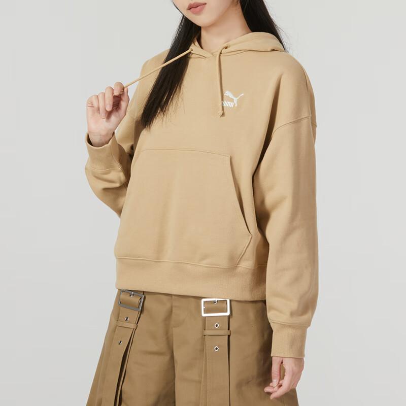 Puma Logo Embroidered Breathable Loose Hoodie Women hoodies Khaki 624679-84