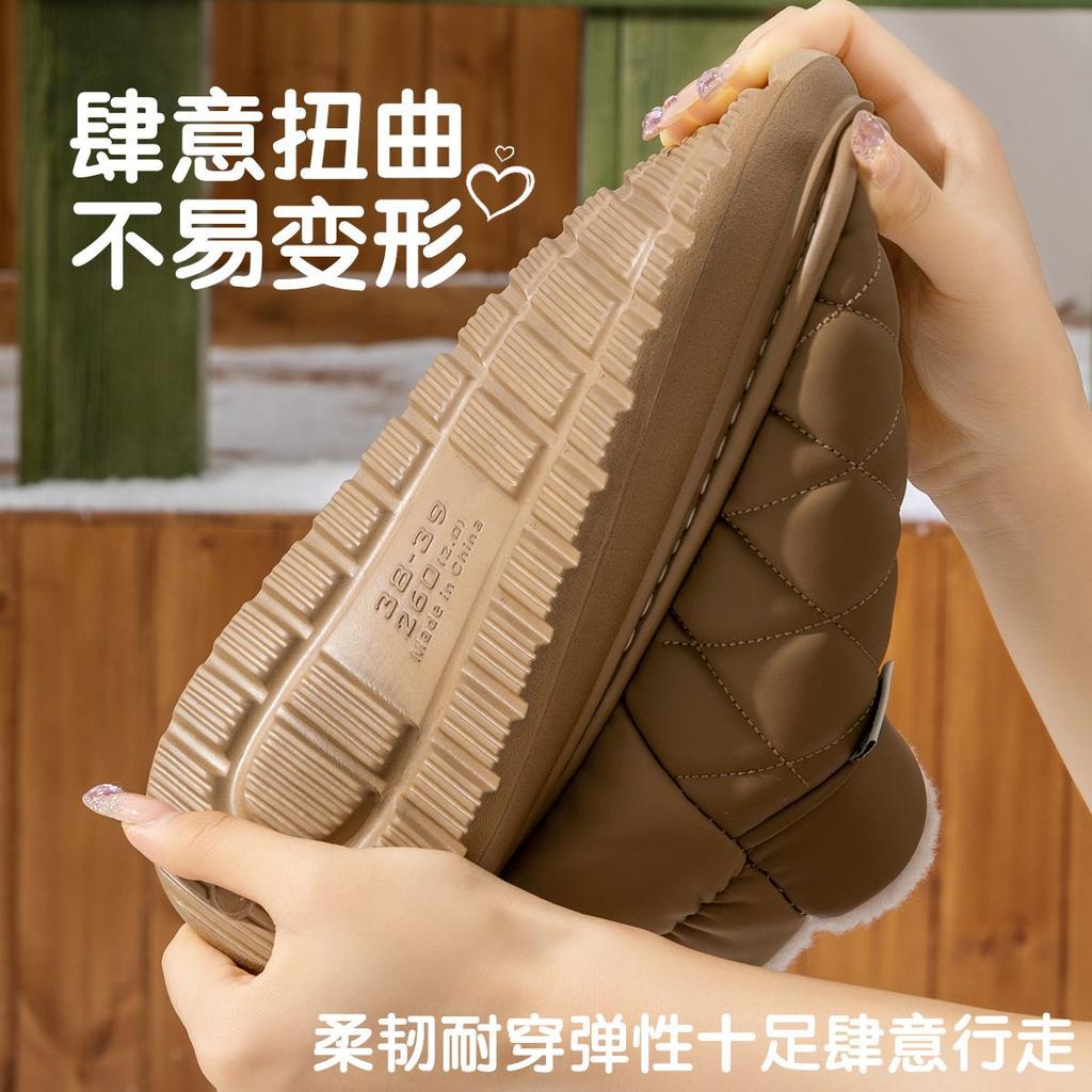 Cotton slipper bag and autumn and winter warm couple thick-soled indoor home PU waterproof cotton shoes