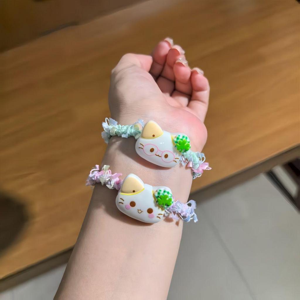 Charming Four-Leaf Clover Kitten Hair Tie – High Elastic Cartoon Hairband for Girls