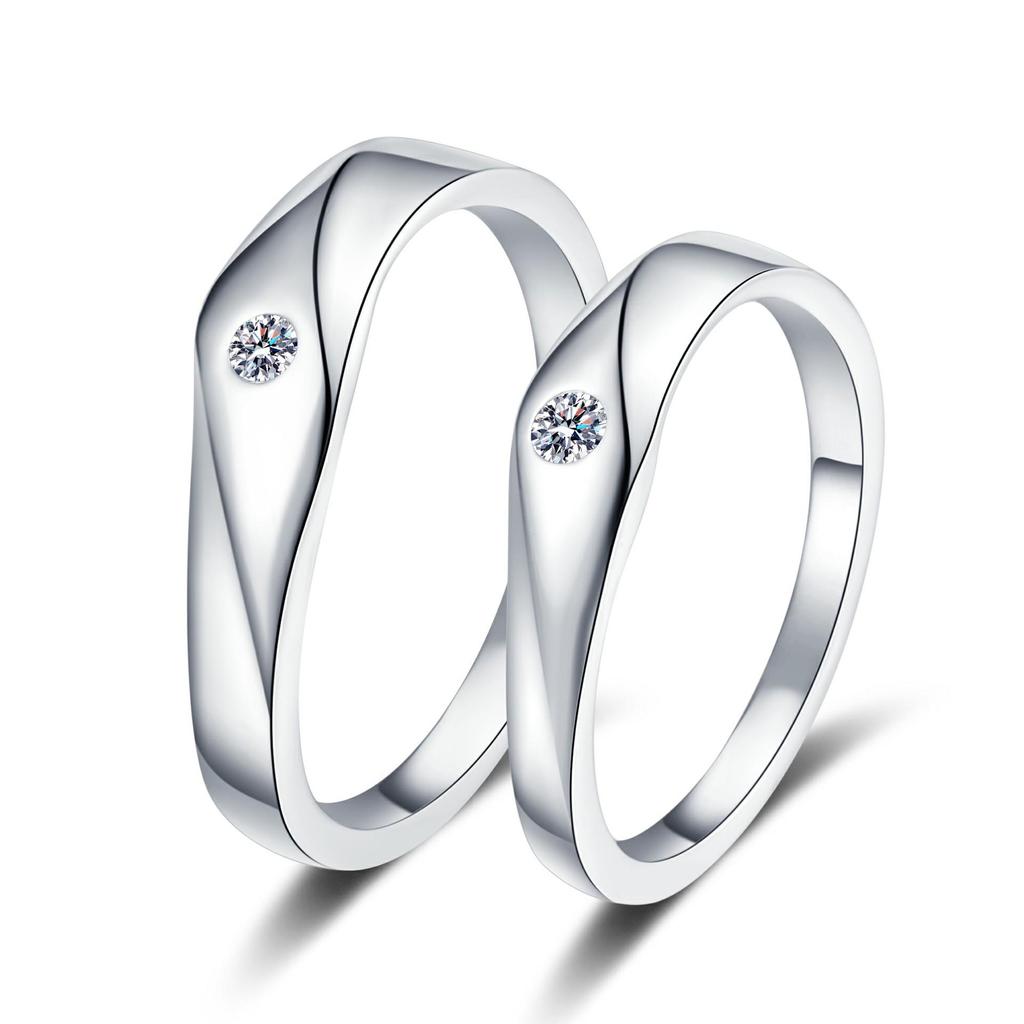 Yin Baichuan S925 Sterling Silver Moissanite Couple Rings - Simple Diamond Band for Valentine's Day or Anniversary Gift