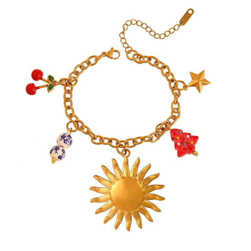 

Різдвяна серія Набір з титанової сталі: намисто та браслет з підвісками у вигляді дельфіна, перлини, мушлі та морської зірки