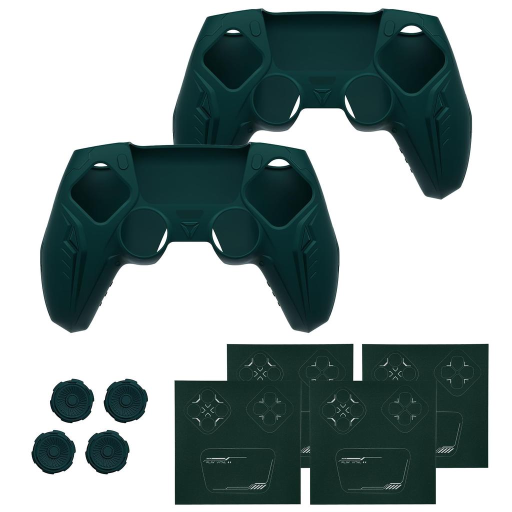 PlayVital 2 Sets Premium Silikonhüllen für Grip Cover für PS5 Cybermechanisches Design Schutzhülle für Kompatibel mit PS5 Offizielles Laden