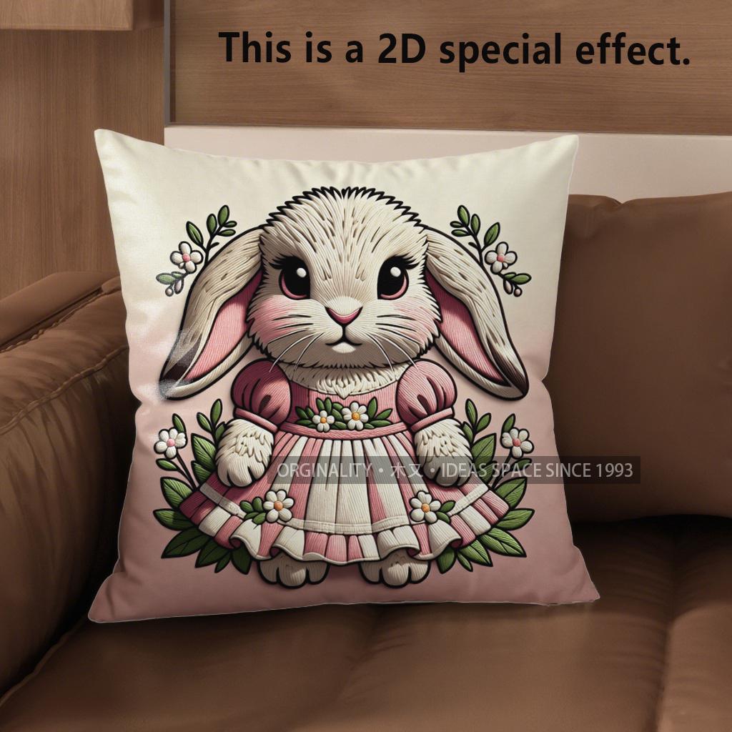 2D Cute Bunny Girls Dress-Printed Pillow Covers Pattern Cushion Cover Suitable For Sofa Bedroom Car Pillow Cover