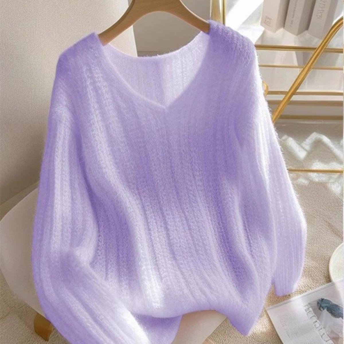 

Темпераментный пуловер свободного кроя, стройнящий, универсальный, с ленивым и нежным дизайном, вязаный свитер, вязаный топ, женская одежда S фиолетовый