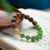 Hetian Grüner Jade & Sandelholz Perlenarmband mit 925 Silber Gott des Reichtums Anhänger