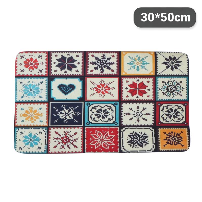 Bohemian Tile Pattern Non Slip Kitchen Drying Mat Water Resistant Countertop Dish Draining Pad for Small Cafe Use
