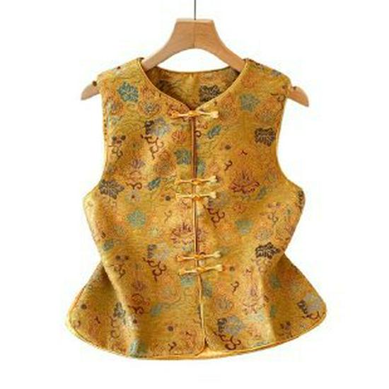 Elegant 2026 Women s Spring Vest: Frog Button, Embroidered Tang Suit Style 2XL