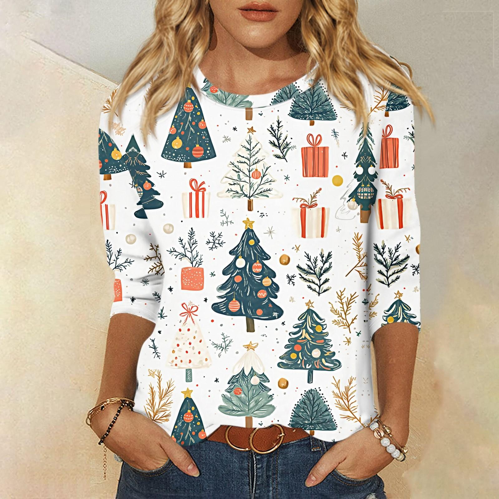 

Рубашки с рукавом 3/4 для женщин, футболки с графическим принтом, блузки, повседневные базовые топы, пуловеры XXXL зелёный