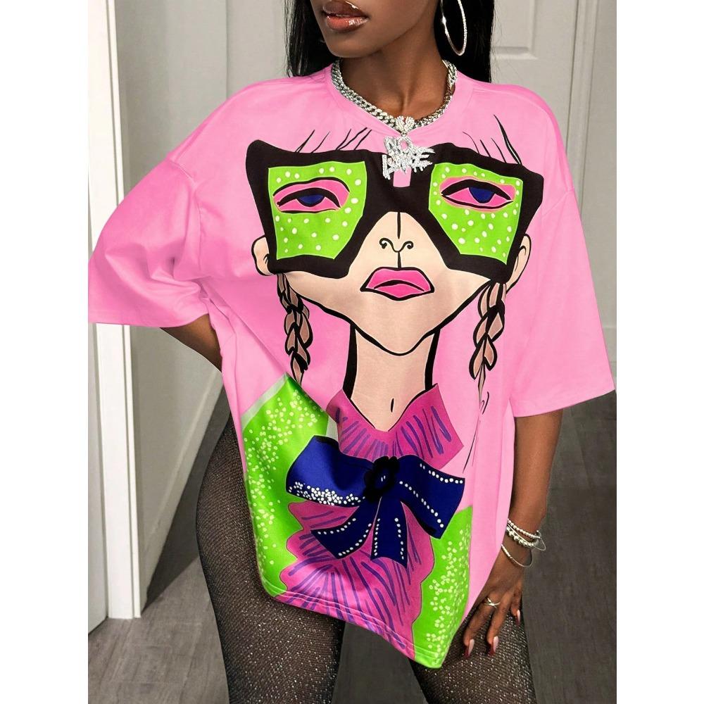 BamGleam Oversized T-shirt Loose Casual Hip-Hop Style Graphic Printed Women T-Shirt Summer Fashion Y2k Ladies Clothes Female Tee