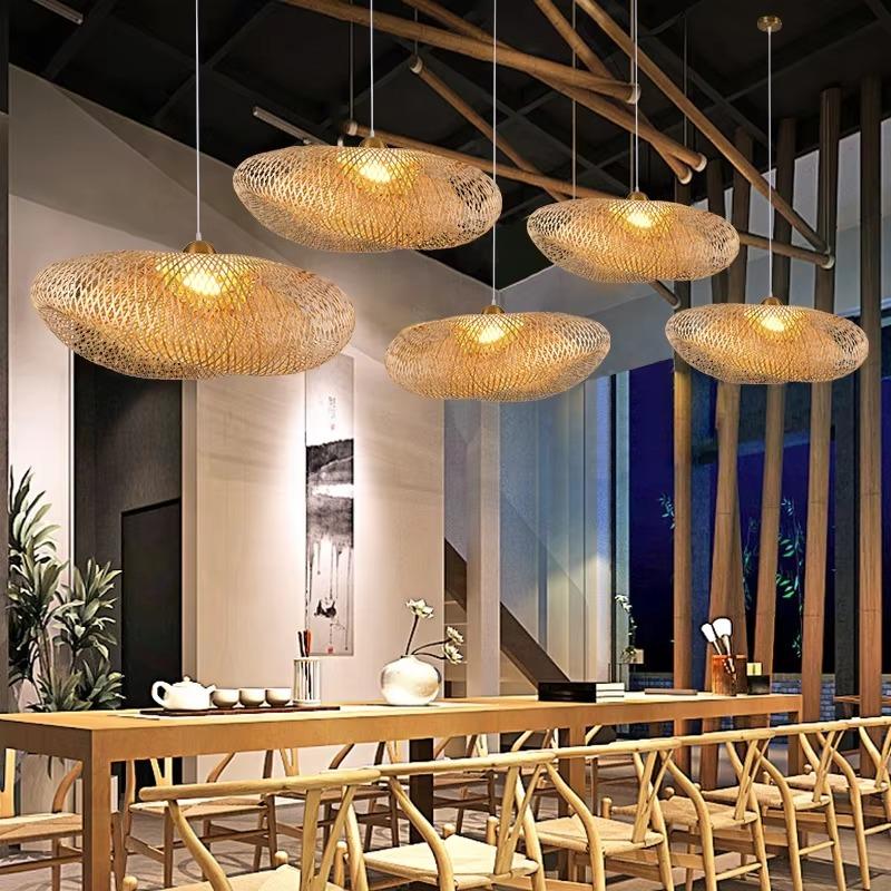 Handmade Natural Woven Lamp Japanese Restaurant Decorative Lighting Wooden Bamboo Chandeliers Creative Rattan Pendant Light