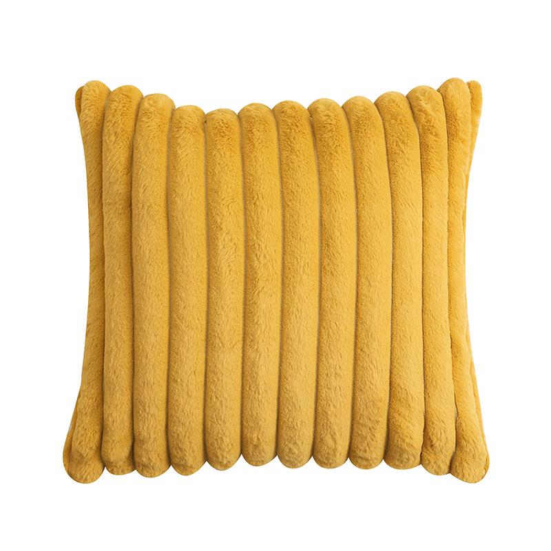 Autumn & Winter Plush Stripe Lumbar Pillow - Christmas Orange & Halloween Rabbit Fur Texture Throw Cushion