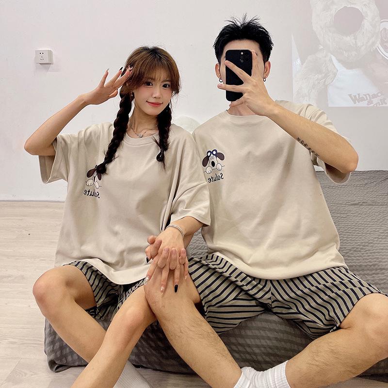 

Милый мультяшный хлопковый пижамный комплект для пар - Короткий рукав и легкий Female M (75-95 lbs)