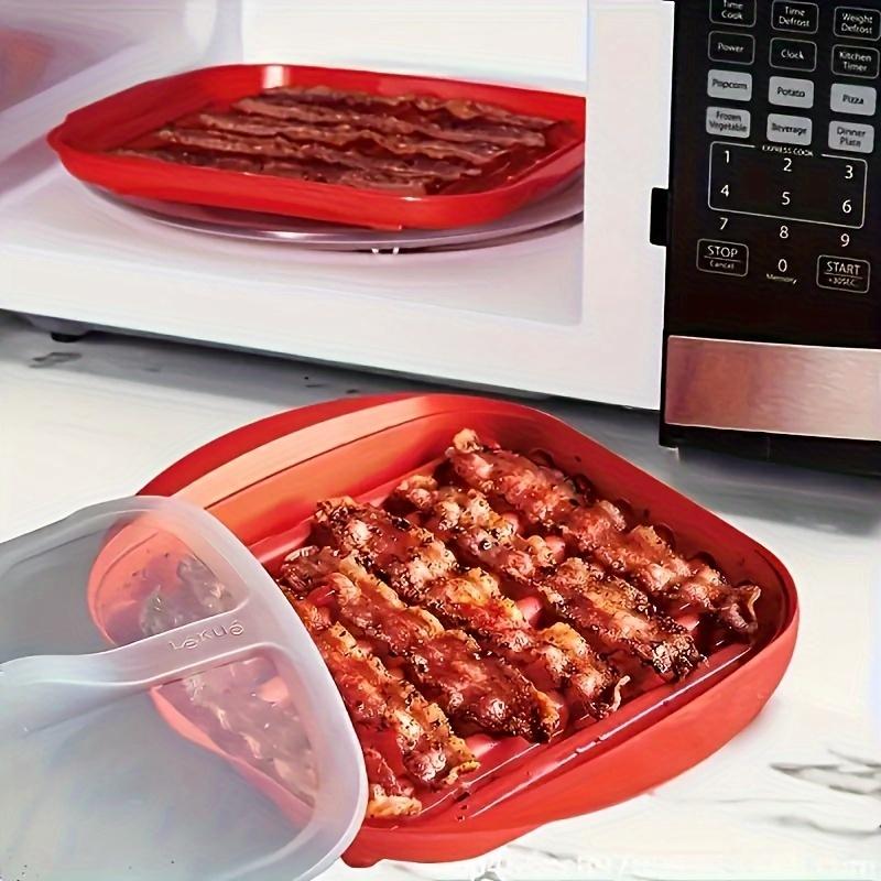 Microwave Bacon Maker Cooker Tray with Splatter Lid Safety Quick No Mess Pizza Tray in few Minute Efficient Food PrepKitchenTool