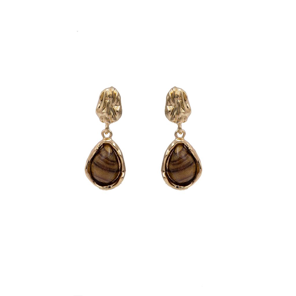Maillard Atmosphere Brown Irregular Water Drop Earrings, Light Luxury Niche Retro Oval Earrings