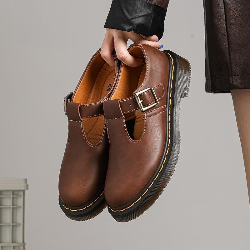 Low-top small leather shoes women's leather Crazy Horse brown large size short boots round head men's and women's casual tooling shoes