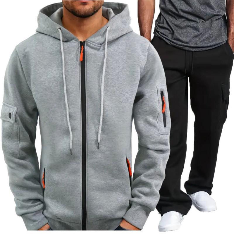 Mens Tracksuit Set Long Sleeve Zip Hoodie Sweatshirt Pants Casual Sportswear Outfit