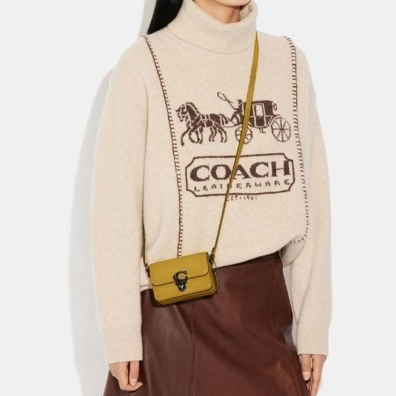 New COACH Studio Cow Leather With Leather Shoulder Bag, Crossbody Bag Small Size Women's Light Yellow CC484-V5LQT
