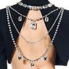 Tassels Back Body Chain Big Square Pendant Shine Rhinestone Necklace  Wedding