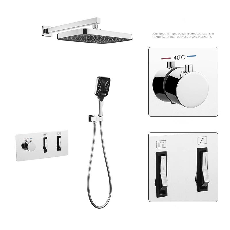 Brushed Gold Thermostatic Bathroom Shower Faucet In Wall Bath and Shower Faucet Set Gray Bathroom Mixer Bath and Rainfall Shower