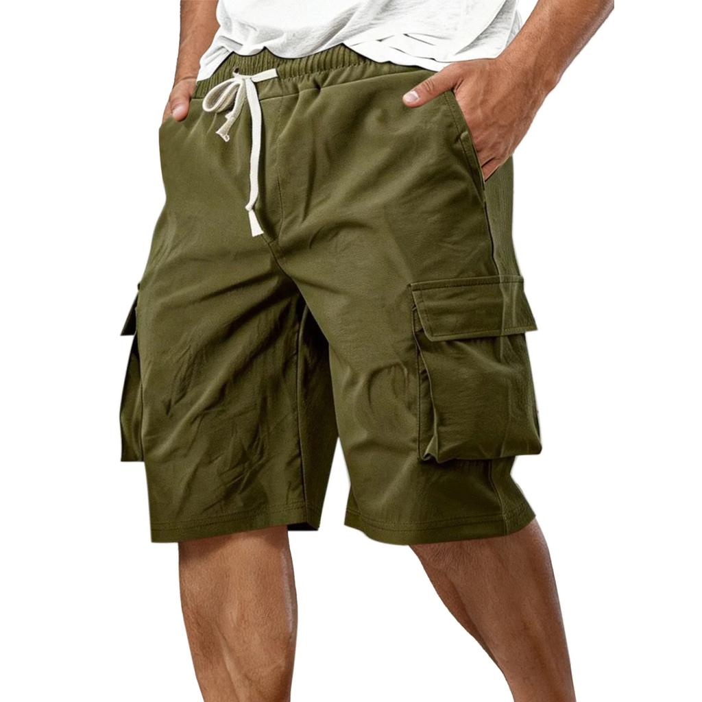 Men's Casual Outdoor Cargo Shorts Elastic Waistband Drawstring Utility Pockets Lightweight Durable Workwear Bottoms