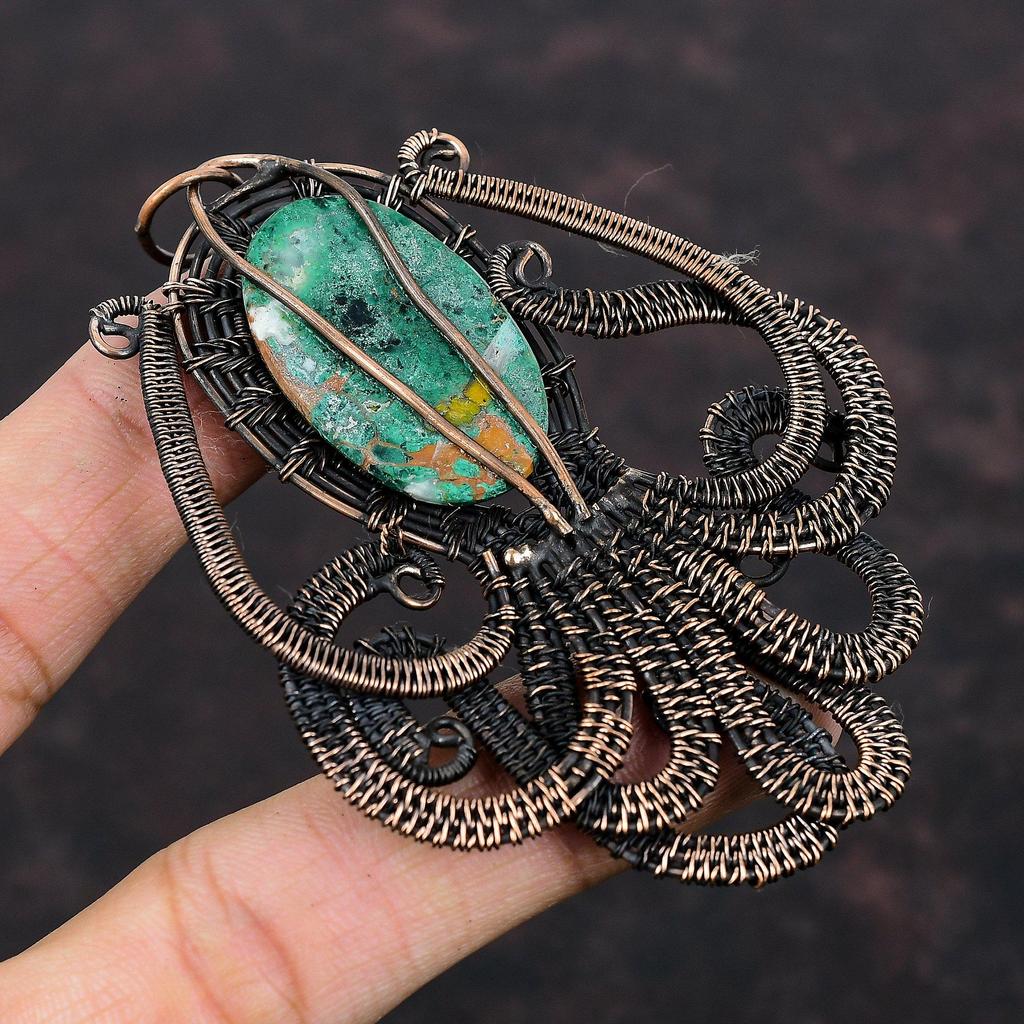 Cuprite Chrysocolla Pendant Copper Wire Wrapped Gemstone Jewelry Handmade Pendant Copper Wire Wrapped Pendant Octopus Pendant Gift For Women