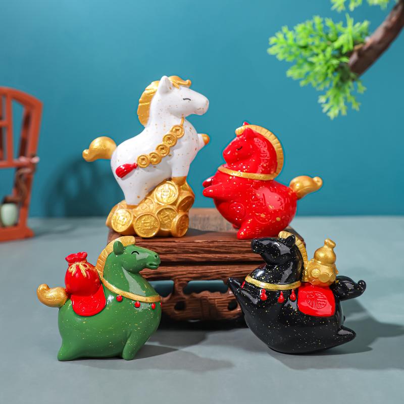 Vintage Horse Statue Zodiac Horse Sculpture Feng Shui Collection Light Horse Sun Catcher Ornament Home Desktop Decor