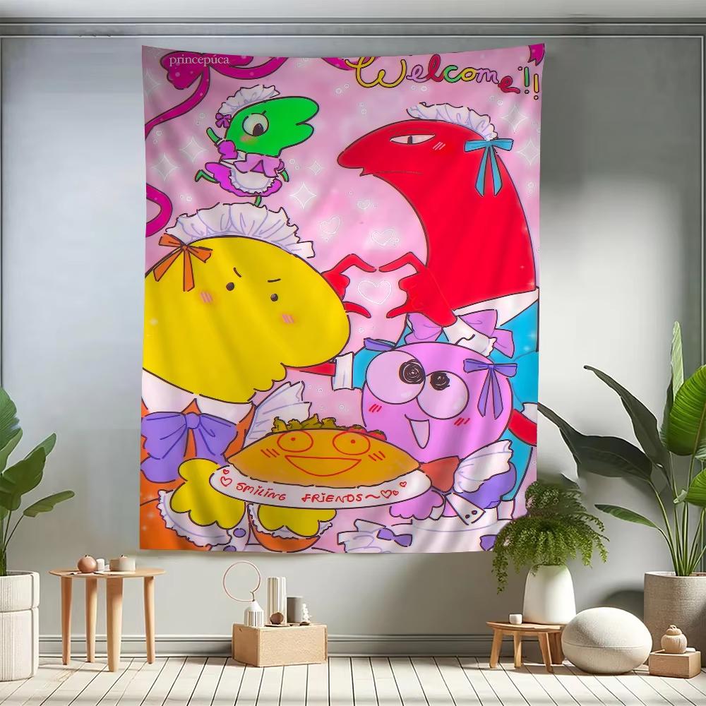 Cartoon SSmiling Friends Colorful Tapestry Wall Hanging Bohemian Wall Tapestries Mandala Wall Art Decor
