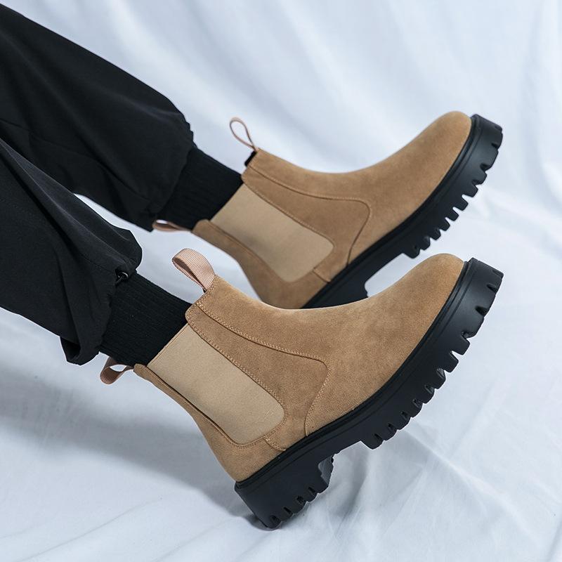 Autumn and Winter Martin Boots Men's High-top New Korean Version of Frosted Leather Chelsea Boots Men's Breathable Medium-top Cigarette Boots