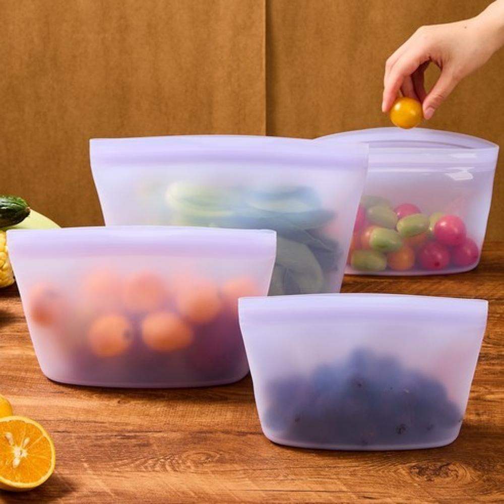 MARCH HOME Reusable Silicone Zipper Food Storage Bag Set Purple 1L + 1.5L + 2L
