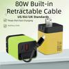 Retractable Cable Fast Charger 80W Power PD Fast Charging Light Indicator USB C Charger  Travel Use