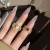 Hollow Window Grilles, Lace, Colored Treasure, Red Zir*****Pening Ring, Light Luxury And High-End Full Diamond Rhombus Fringed Ring, Female.