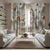 2pcs Elegant Gold Christmas Tree Pattern   Sophisticated Design Light - Filtering Polyester Curtains for Christmas Home Windows