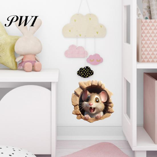 Cute Wall Decoration 2Pcs 3D Cartoon Mouse Cat Stickers Self-adhesive Nursery Decal Removable Waterproof High-Quality PVC Material Wear-resistant Easy
