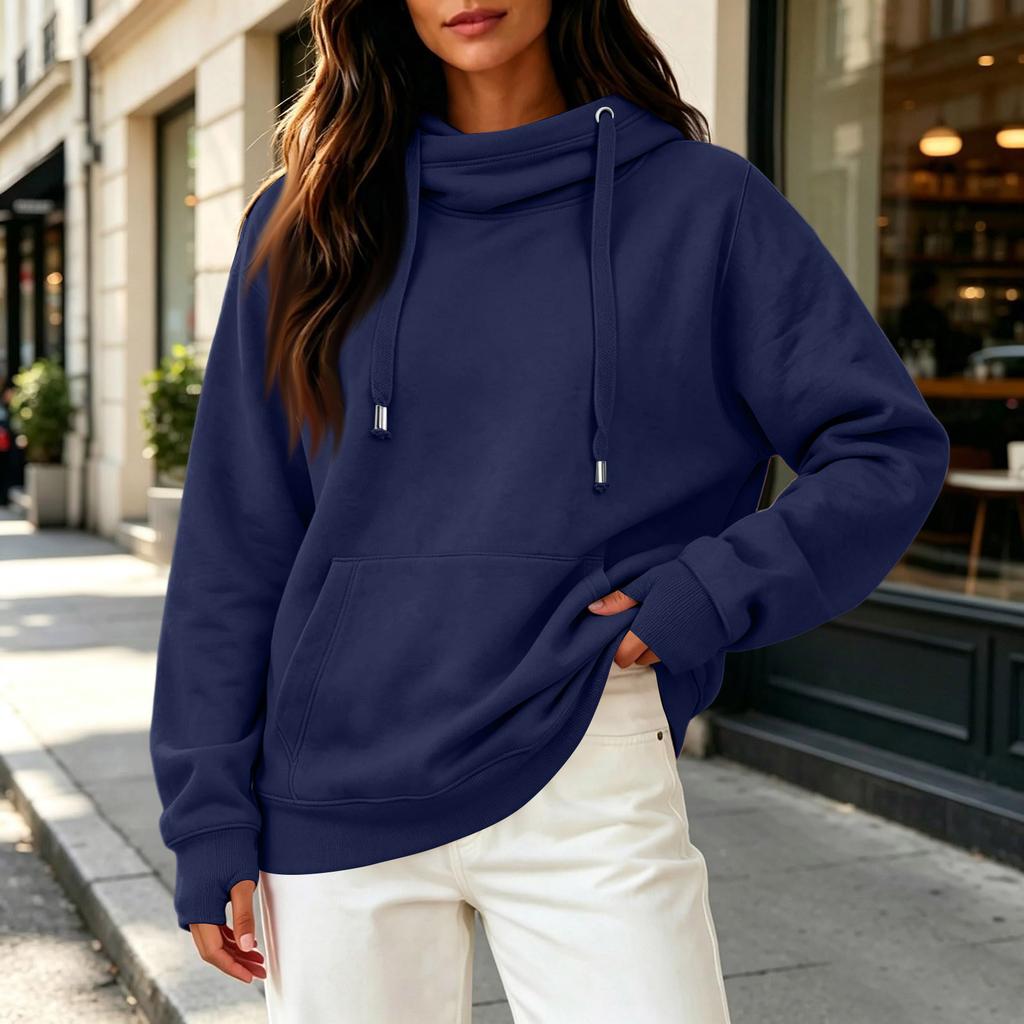 Women's Casual Long Sleeve Hoodie Sweatshirt with Neck, Pullover Top for Everyday Wear