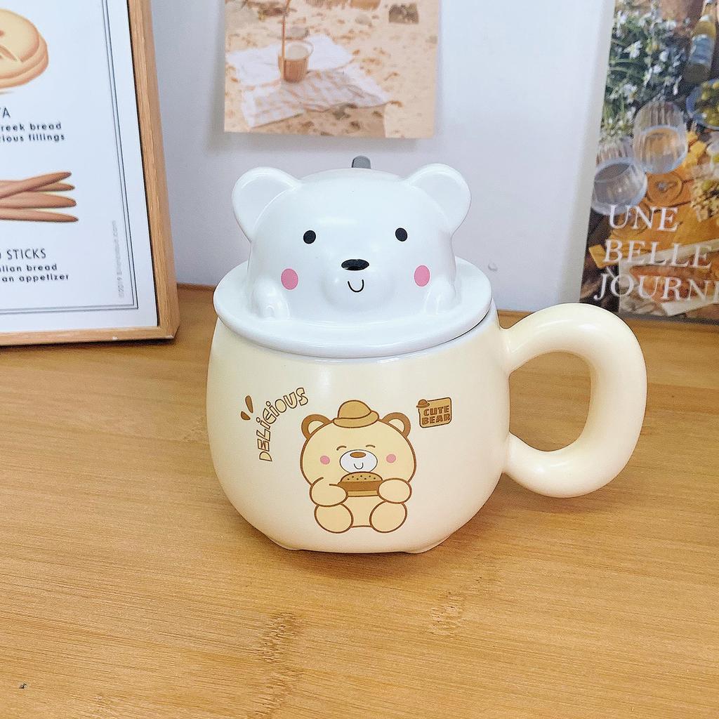 Mug with Lid Spoon Cute Little Bear Mug with Good Looks Girl with A Heart Drink Water Cup To Give Girls Birthday Gift