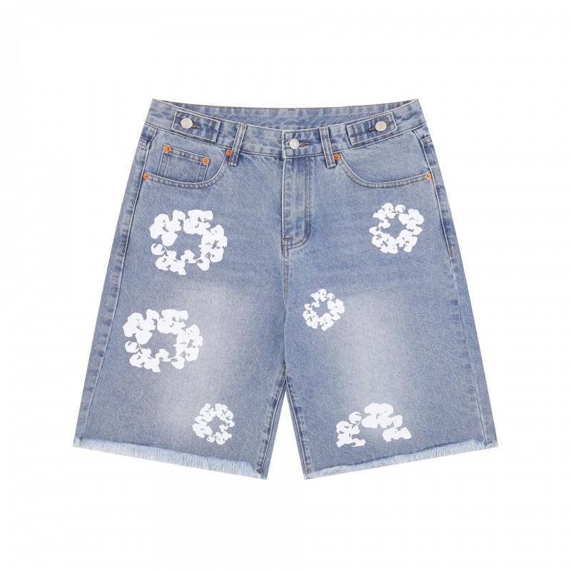 Streetwear Cotton Denim Jacket Pants Set With Floral Print Unisex Fall Outfit