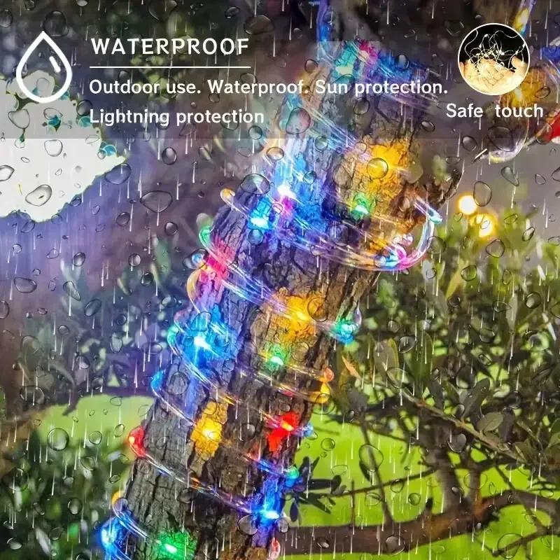 7m 12m Solar 100LED Lights Outdoor Garden Solar String Rope Lights Outdoor Led Garland Lamp for Wedding Party Decoration 8 Modes