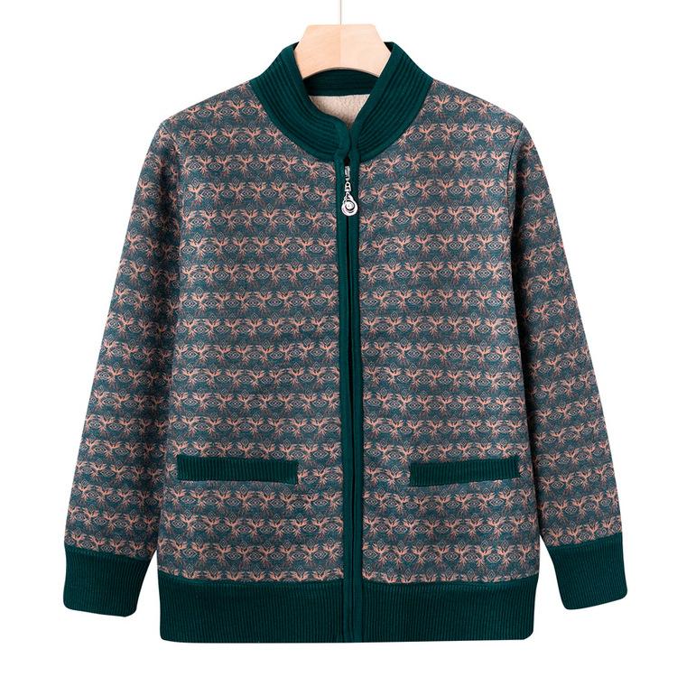 New Jacket Middle-aged and Elderly Women's Clothing Plus Velvet Cardigan Grandma's Winter Clothing Warm Clothes for Elderly People
